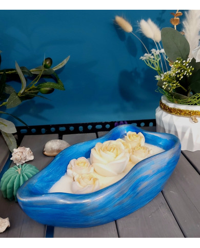 Boat-Shaped Candle Holder with Wax Flowers