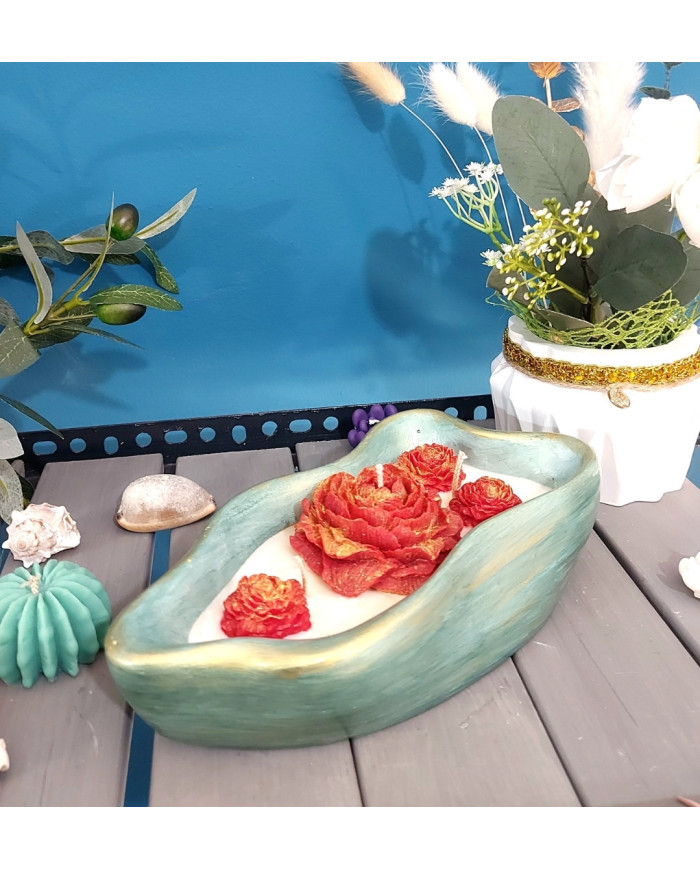 Boat Candle Holder with Wax Flowers