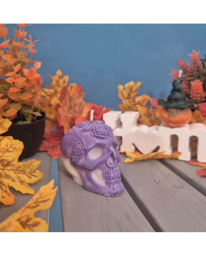 Candle "Skull with Flowers"