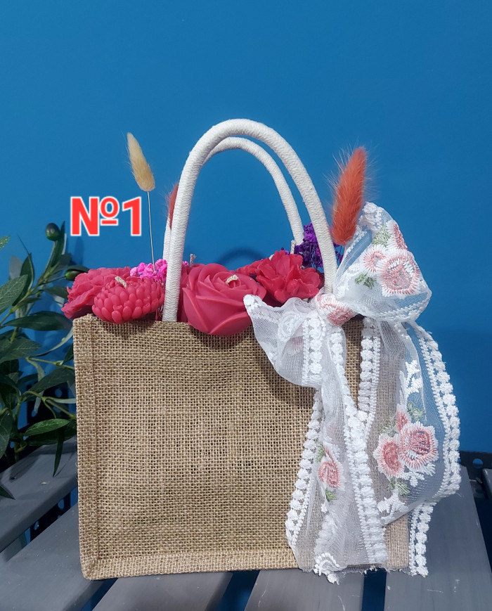 Small Burlap Tote Bag / Floral Tote Bag (please specify your choice when ordering)