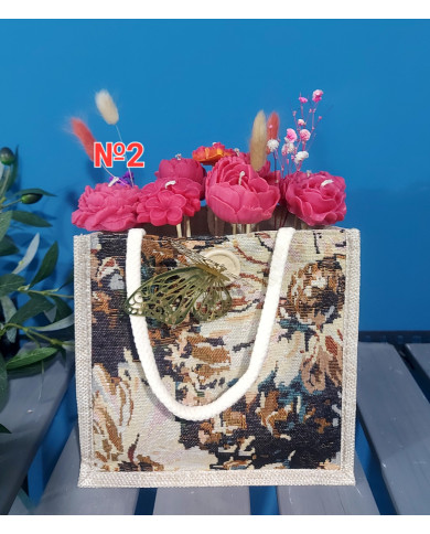 Small Burlap Tote Bag / Floral Tote Bag (please specify your choice when ordering)